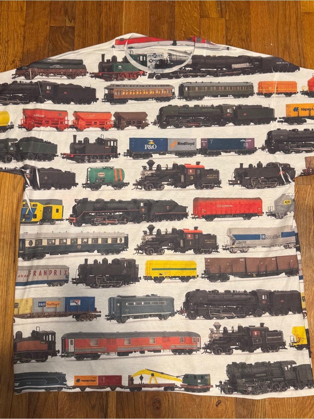 Vintage Y2K Train All Over Print Shirt XL Jerzees Steam Locomotive Railfan Tee